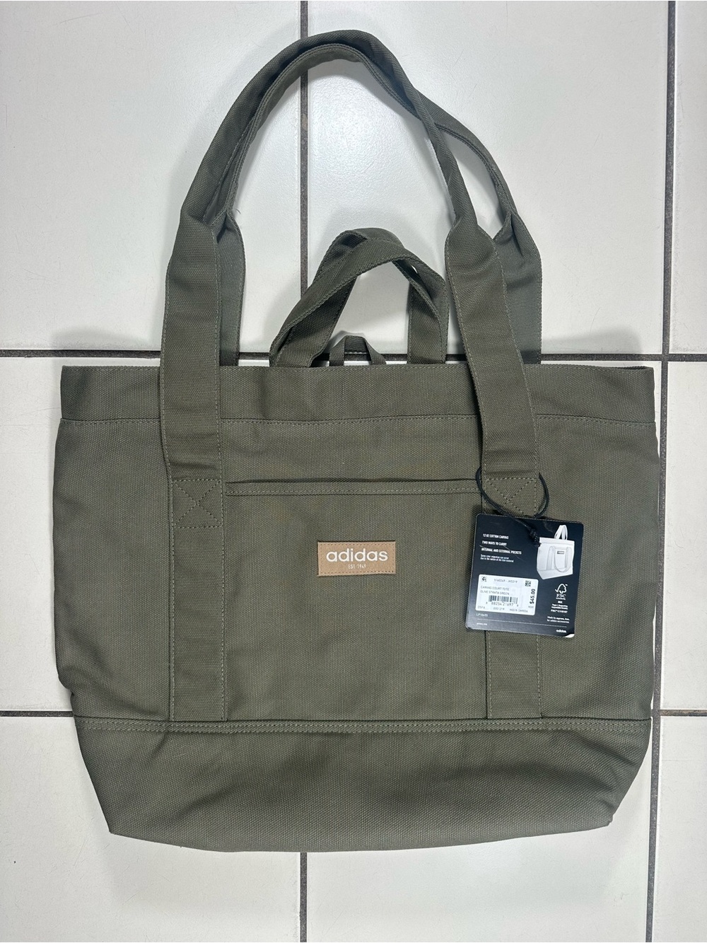 adidas Men Olive Canvas Messenger Tote Bag